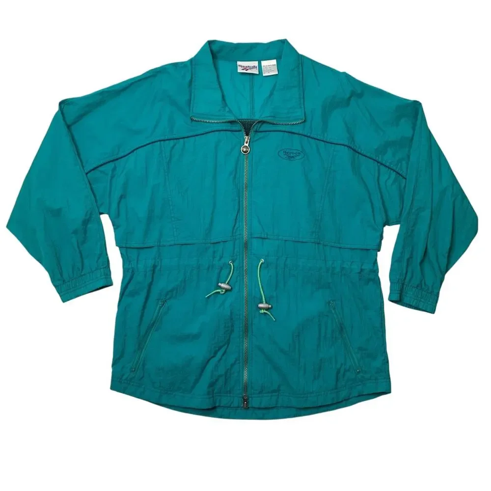 Vintage Reebok Jacket Mens M‎ Medium Teal Nylon Full Zip Windbreaker Vented 90s